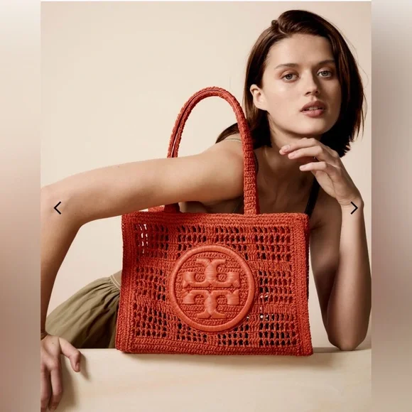 Tory Burch NWT Ella Small Crochet Straw Tote Bag - Picture 2 of 5